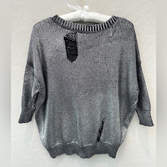 GUESS | Silver Metallic Distressed Sweater Grunge Knit Pullover | Size Small - Picture 4 of 7